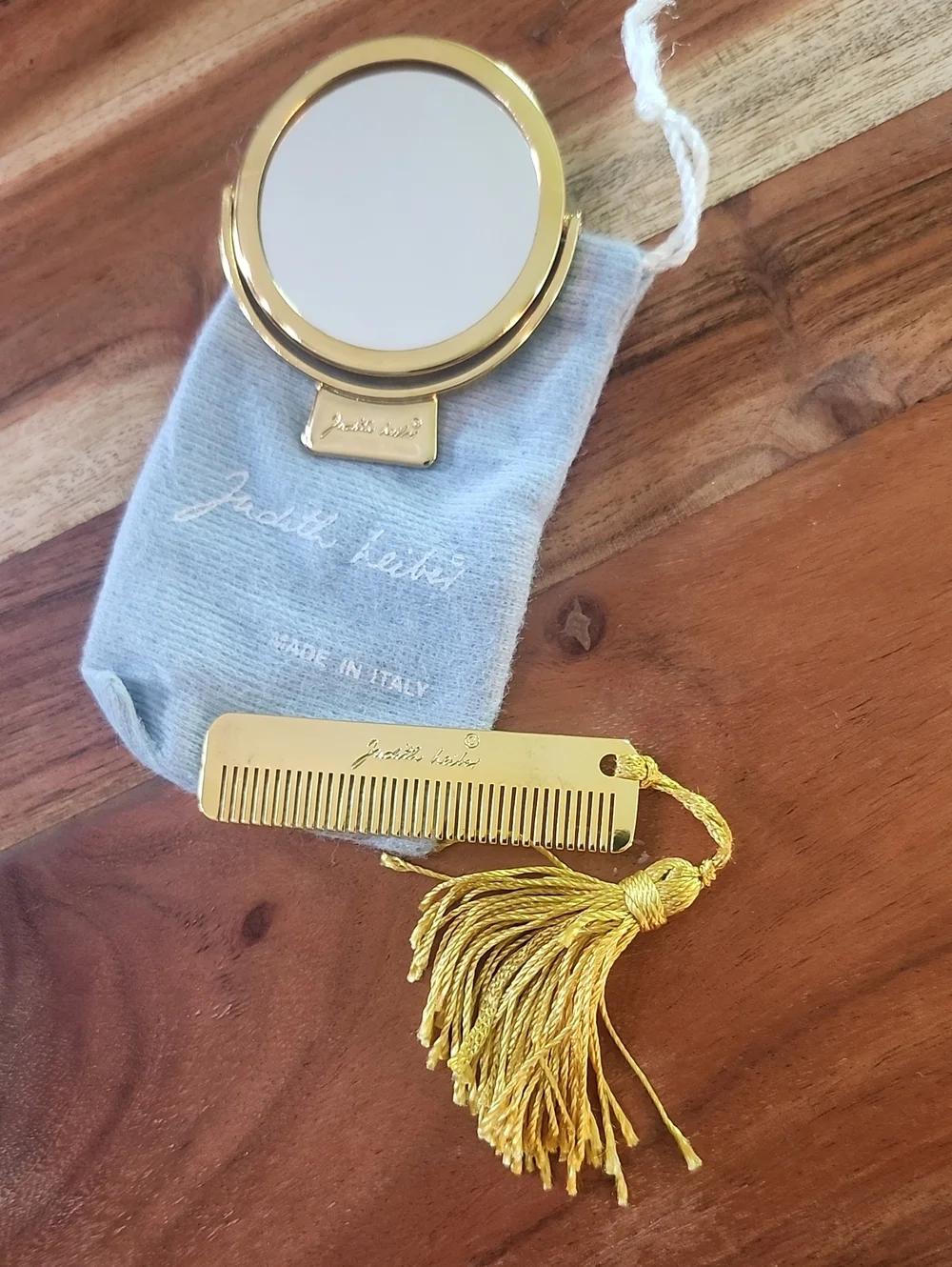Judith Lieber Gold Double Sided Mirror & Gold Pocket Comb w/Tassel Nwot
